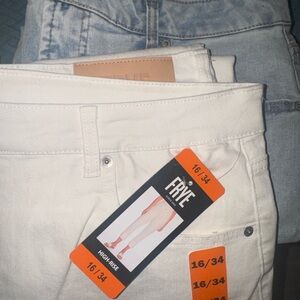 NWT Frye High-Rise Crop Jeans Cuffed Hem Light Blue & White 16 / 34 U13